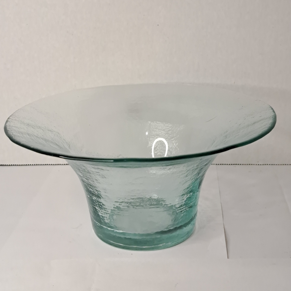 Vintage Spain Made Recycled Glass Aqua Tinted Blue Frosted Glass Vase Rose Bowl